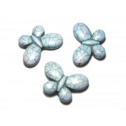 4pc - Perles Turquoise synthèse Papillons 35x25mm Bleu clair turquoise pastel - 8741140018648 