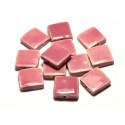 5pc - Perles Céramique Porcelaine Carrés 16-18mm Rose Corail Pêche - 8741140017054 