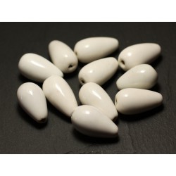 6pc - Perles Céramique Porcelaine Gouttes 21mm Blanc - 8741140017139 
