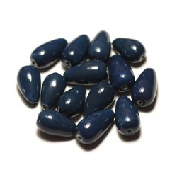 6pc - Perles Céramique Porcelaine Gouttes 21mm Bleu Marine Pétrole - 8741140017252 