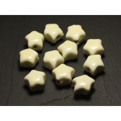 6pc - Perles Céramique Porcelaine Etoiles 16mm Jaune clair Pastel - 8741140017306 