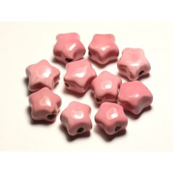 4pc - Perles Céramique Porcelaine Etoiles 16mm Rose clair Pastel - 8741140017320 