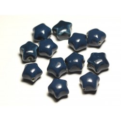 6pc - Perles Céramique Porcelaine Etoiles 16mm Bleu Vert Paon Canard Pétrole - 8741140017412 