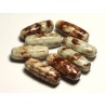 2pc - Perles Céramique Porcelaine Olives Riz Fuseaux 31mm Blanc Ecru Marron - 8741140017443 