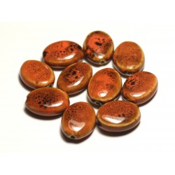 4pc - Perles Céramique Porcelaine Ovales 20-22mm Orange Tacheté - 8741140017573 