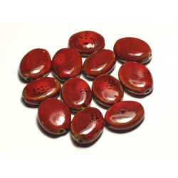 4pc - Perles Céramique Porcelaine Ovales 20-22mm Rouge Tacheté - 8741140017580 