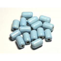 6pc - Perles Céramique Porcelaine Tubes 14mm Bleu clair Pastel - 8741140017771 