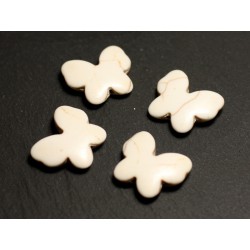 8pc - Perles Turquoise synthèse reconstituée Papillons 21mm Blanc crème - 8741140015203 
