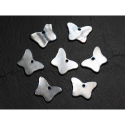 10pc - Perles Breloques Pendentifs Nacre Papillons 20mm Gris Noir - 4558550013101 