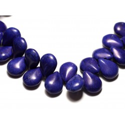 20pc - Perles Turquoise synthèse Gouttes plates 16x12mm Bleu Roi Nuit - 8741140014602 