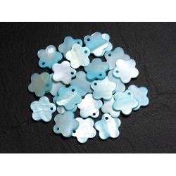 10pc - Perles Breloques Pendentifs Nacre Fleurs 15mm Bleu Turquoise Pastel - 4558550039996 
