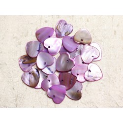 10pc - Perles Breloques Pendentifs Nacre Coeurs 18mm Violet Rose - 4558550039958 