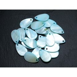 10pc - Perles Breloques Pendentifs Nacre - Gouttes 19mm Bleu Turquoise - 4558550004901 