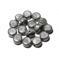 4pc - Perles Céramique Porcelaine Palets 15mm Gris Noir - 8741140010550 