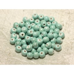 20pc - Perles Céramique Porcelaine Boules 6mm Vert Turquoise pastel irisé - 8741140010581 