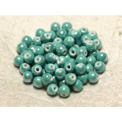 20pc - Perles Céramique Porcelaine Boules 6mm Vert Turquoise irisé - 8741140010604 