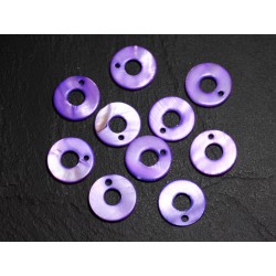 10pc - Breloques Pendentifs Nacre Cercles 15mm Violet 4558550014474 