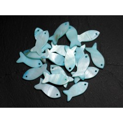 5pc - Perles Breloques Pendentifs Nacre - Poissons 23mm Bleu Turquoise - 4558550039866 