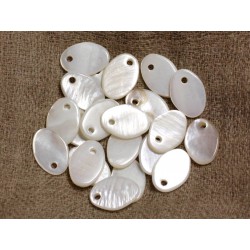 10pc - Perles Breloques Pendentifs Nacre Blanche Ovales 14x10mm 4558550021090 