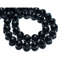 10pc - Perles de Pierre - Onyx Noir mat sablé givré Boules Facettées 8mm - 8741140007932 