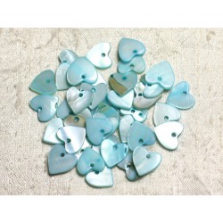 10pc - Breloques Pendentifs Nacre Coeurs 11mm Bleu Turquoise Pastel - 4558550039910 