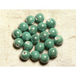 10pc - Perles Porcelaine Céramique Vert Turquoise irisé Boules 12mm 4558550009548 