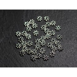 100pc env - Perles Métal argenté qualité Rondelles points fleurs 4mm - 8741140003637 