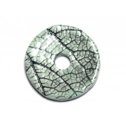 N89 - Pendentif Porcelaine Céramique Nature Feuilles Donut Pi 37mm Vert Turquoise - 8741140004726 