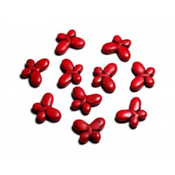 10pc - Perles de Pierre Turquoise synthèse - Papillons 20x15mm Rouge - 4558550088062 
