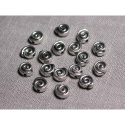 10pc - Perles Métal argenté Palets 9mm Spirale - 4558550095169 