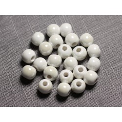 10pc - Perles Céramique Porcelaine Boules 8mm Blanc crème irisé - 4558550088635 