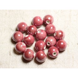 10pc - Perles Céramique Porcelaine Boules 12mm Rose Corail Pêche irisé - 4558550088819 