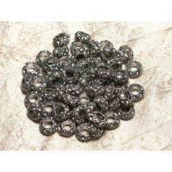 2pc - Perles rondelles 11mm gros trous - Métal Argenté Rhodium et Strass Verre Blanc - 4558550015198 