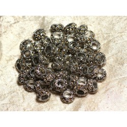 2pc - Perles rondelles 11mm gros trous - Métal Argenté Rhodium et Strass Verre Jaune - 4558550015266 