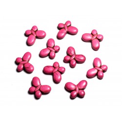 10pc - Perles de Pierre Turquoise synthèse - Papillons 20x15mm Rose - 4558550088079 