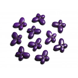 10pc - Perles de Pierre Turquoise synthèse - Papillons 20x15mm Violet - 4558550088086 