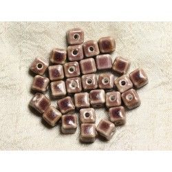 10pc - Perles Céramique Cubes 10mm Perçage 3mm Marron Violet 4558550005748 