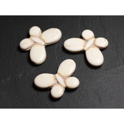 4pc - Perles Turquoise synthèse Papillons 35x25mm Blanc crème - 4558550012012 