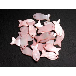 5pc - Perles Breloques Pendentifs Nacre - Poissons 23mm Rose Pastel Saumon - 4558550039880 