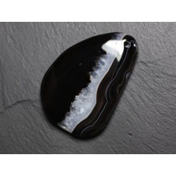 Pendentif en Pierre - Agate et Quartz Noir et Blanc Goutte 58mm N37 - 4558550085856 