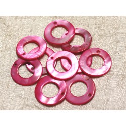 10pc - Perles Breloques Pendentifs Nacre Cercles 25mm Rouge Rose 4558550000590 