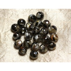 10pc - Perles Nacre et Résine - Boules 10mm Noir et Blanc 4558550015785 