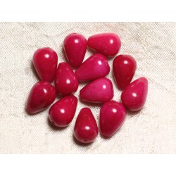 4pc - Perles de Pierre - Jade Gouttes 14x10mm Rose Fuchsia - 4558550082657 