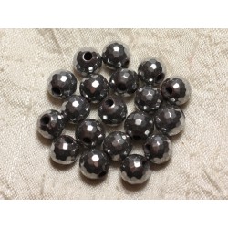 2pc - Perles de Pierre Perçage 2.5mm - Hématite Rhodium Facettée 10mm 4558550024596 