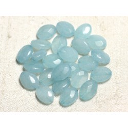 2pc - Perles de Pierre - Jade Ovales Facettés 14x10mm Bleu Ciel - 4558550081643 