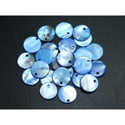 10pc - Perles Breloques Pendentifs Nacre Bleue Ronds 15mm 4558550016911 