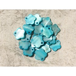 10pc - Breloques Pendentifs Nacre Fleurs 15mm Bleu Turquoise 4558550012401 