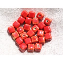 10pc - Perles Céramique Cubes 10mm Perçage 3mm Rouge 4558550009432 