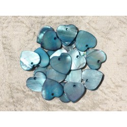 10pc - Perles Breloques Pendentifs Nacre Coeurs 18mm Bleu 4558550000033 