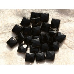 2pc - Perles de Pierre - Onyx Noir Carrés Facettés 10mm 4558550001160